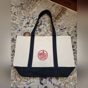 Trader Joe's Reusable Canvas Tote Bag Navy Blue Base + Handle